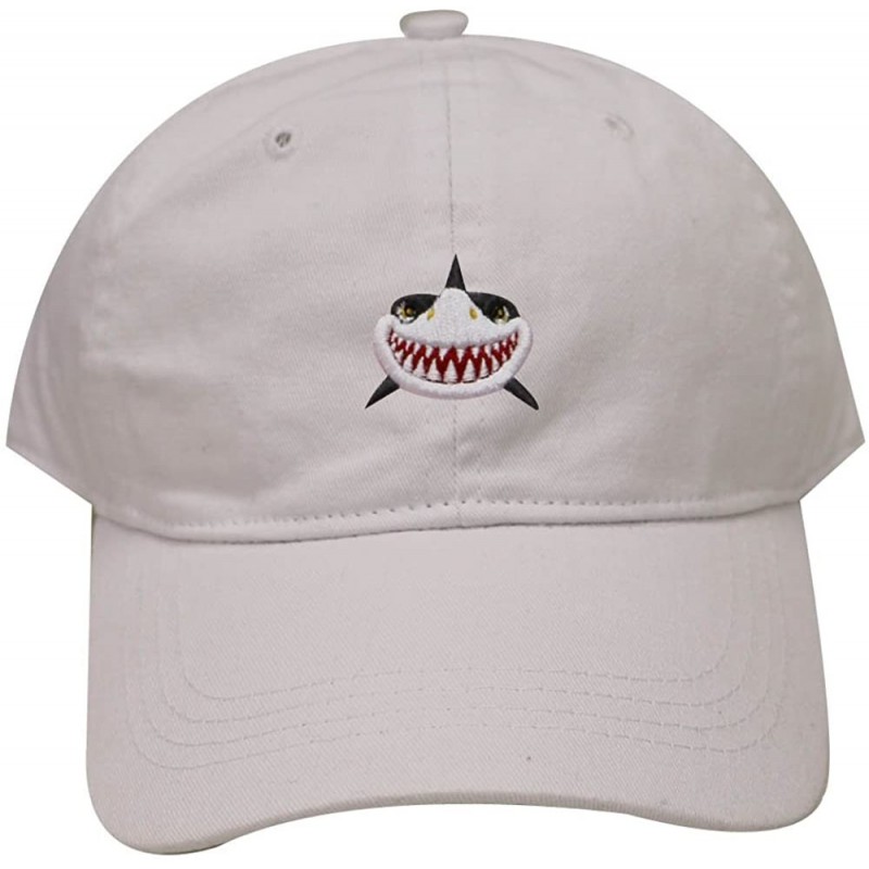 Baseball Caps Shark Face Cotton Baseball Dad Caps - White - CF17YEXIUD6 $17.89