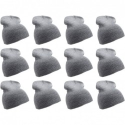 Skullies & Beanies Solid Color Short Winter Beanie Hat Knit Cap 12 Pack - Heather Charcoal - C918H6QUSGM $56.72