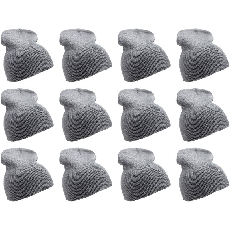 Skullies & Beanies Solid Color Short Winter Beanie Hat Knit Cap 12 Pack - Heather Charcoal - C918H6QUSGM $37.81