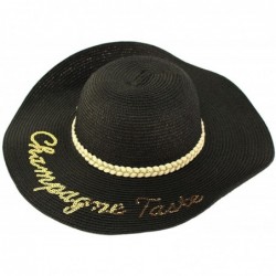 Sun Hats Fun Embroidery Wide Brim 4" Summer Derby Beach Pool Floppy Dress Sun Hat - Champagne Taste- Black - CL18E0QO8TS $30.59