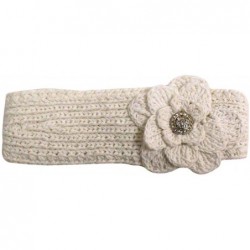 Cold Weather Headbands Hand Knit Headband With Rhinestone Flower - White - CH118XFTOVR $30.65