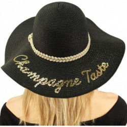 Sun Hats Fun Embroidery Wide Brim 4" Summer Derby Beach Pool Floppy Dress Sun Hat - Champagne Taste- Black - CL18E0QO8TS $19.34