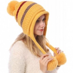 Skullies & Beanies Women Winter Peruvian Beanie Knitted Ski Cap with Ear Flaps Dual Layered Pompoms - Yellow - CP18ZW3LOSI $3...