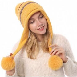 Skullies & Beanies Women Winter Peruvian Beanie Knitted Ski Cap with Ear Flaps Dual Layered Pompoms - Yellow - CP18ZW3LOSI $2...