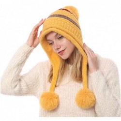 Skullies & Beanies Women Winter Peruvian Beanie Knitted Ski Cap with Ear Flaps Dual Layered Pompoms - Yellow - CP18ZW3LOSI $2...
