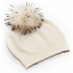Skullies & Beanies Women's Winter 100% Pure Cashmere Beanie hat with Detachable Real Fur Pompom - White - CT19486USKZ $104.27