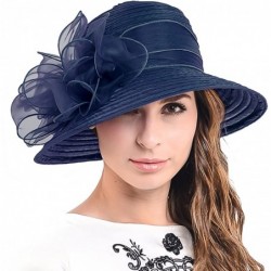 Sun Hats Ascot Kentucky Derby Bowler Church Cloche Hat Bowknot Organza Bridal Dress Cap S051 - Navy - C112F2NEVBZ $43.43