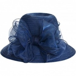 Sun Hats Ascot Kentucky Derby Bowler Church Cloche Hat Bowknot Organza Bridal Dress Cap S051 - Navy - C112F2NEVBZ $44.01