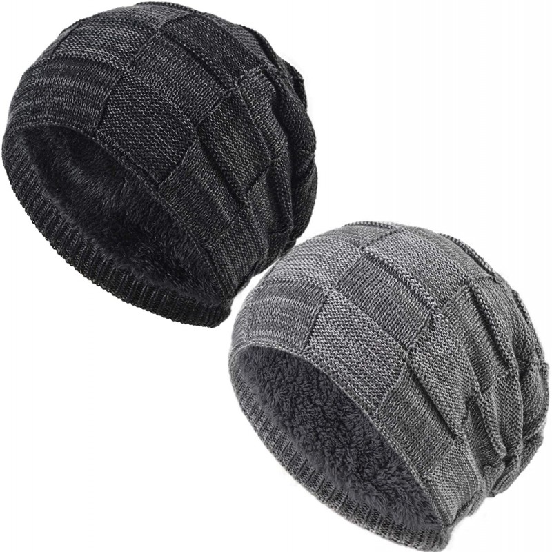 Skullies & Beanies Oversized Unisex Fleece Lined Slouchy Beanie Soft Thick Warm Winter Knitted Beanie Ski Hat - CV18ZLQWT5L $...