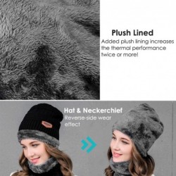 Headbands Women Winter Warm Hat Knit Reversible Plush Lined Hat Ski Cap Set Fleece Neck Warmer Circle Loop Scarf - Black - CD...