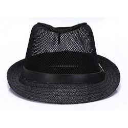 Fedoras Classic Short Brim Straw with Black Band Fedora Hat Caps - Black - CE12O6MPFHG $20.68