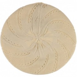 Berets Chic Parisian Style Soft Lightweight Crochet Cutout Knit Beret Beanie Hat - Swirl Cream - CP12MX7VBMD $14.08