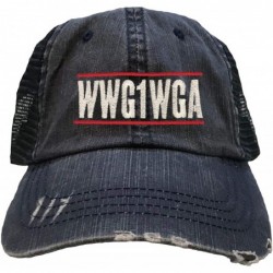 Baseball Caps Adult Where We Go One We Go All Embroidered Distressed Trucker Cap - Navy/ Navy - CK18HU9S4OK $46.87
