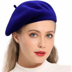Berets Wool Beret Hat-Solid Color French Style Winter Warm Cap for Women Girls Lady - Sapphire Blue - CT18M05MR3C $19.37