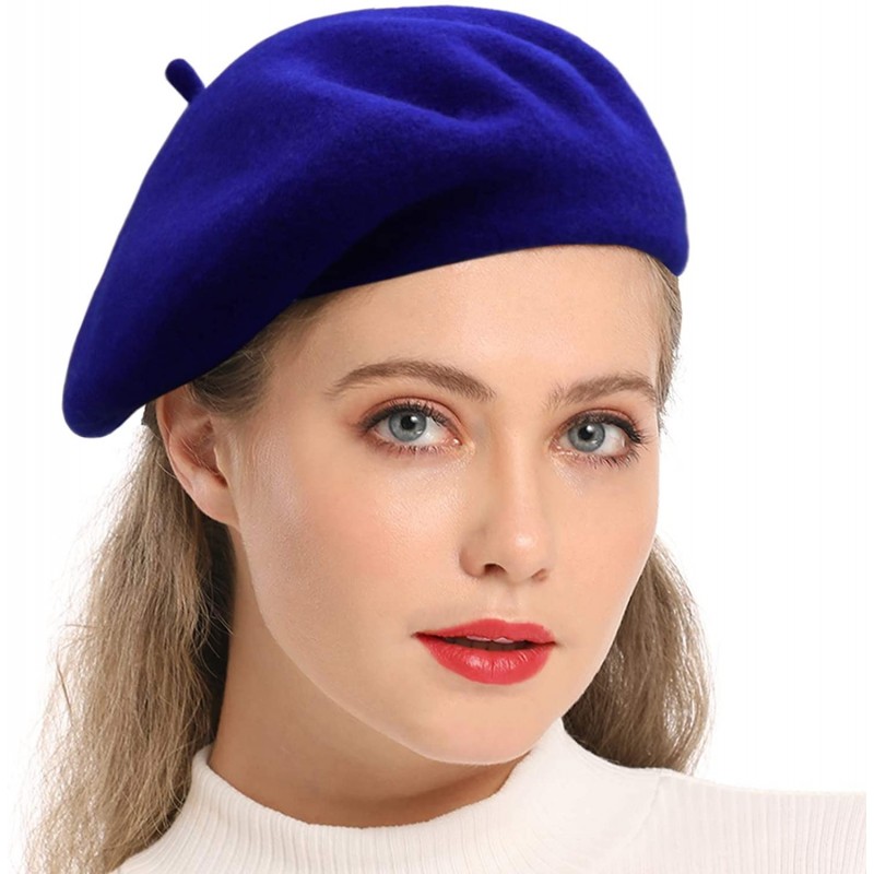 Berets Wool Beret Hat-Solid Color French Style Winter Warm Cap for Women Girls Lady - Sapphire Blue - CT18M05MR3C $14.46