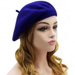 Berets Wool Beret Hat-Solid Color French Style Winter Warm Cap for Women Girls Lady - Sapphire Blue - CT18M05MR3C $14.46
