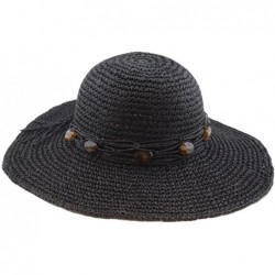 Sun Hats Wide Brim Crochet Floppy Sun Hat - Black - CH182GGTRI9 $28.60