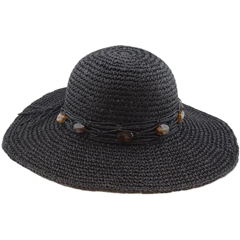 Sun Hats Wide Brim Crochet Floppy Sun Hat - Black - CH182GGTRI9 $25.61