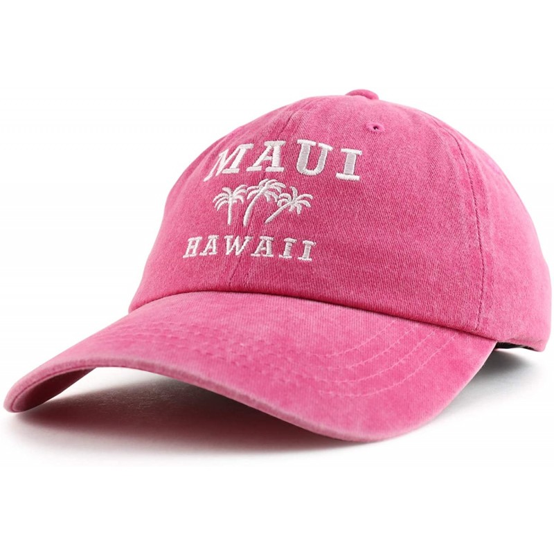 Baseball Caps Maui Hawaii with Palm Tree Embroidered Unstructured Baseball Cap - Pink - CX18ZG57OSW $20.31