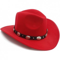 Cowboy Hats Vintage Womem Men Western with Wide Brim Punk Belt Cowgirl Jazz Cap with Leather Toca Sombrero Cap 23 - Red - CO1...