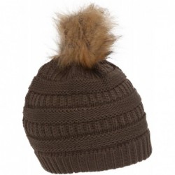 Skullies & Beanies Cable Knit Faux Fur Pom Pom Beanie Hat - Olive - CO12NYU0T39 $20.64