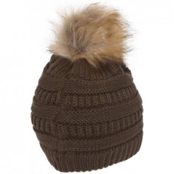 Skullies & Beanies Cable Knit Faux Fur Pom Pom Beanie Hat - Olive - CO12NYU0T39 $20.64