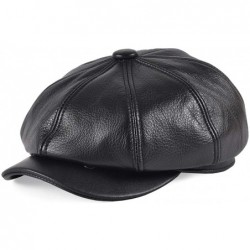 Newsboy Caps First Layer Cowhide Leather Ivy Hat Cap Eight Panel Cabbie Newsboy Beret Hat - Black - C1192TYXMK2 $47.49