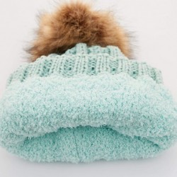 Skullies & Beanies Exclusives Fuzzy Lined Knit Fur Pom Beanie Hat (YJ-820) - Mint - C818I6Q03NR $21.13