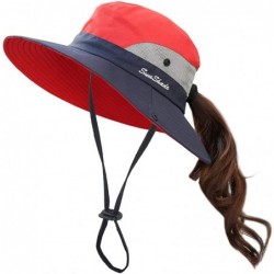 Sun Hats Protection Foldable Outdoor Fishing Ponytail - Red - CV18WE9MI2R $22.74