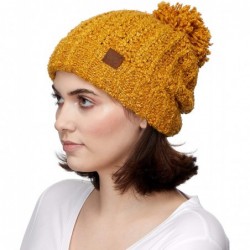 Skullies & Beanies Winter Hat Cable Knitted Large Soft Pom Pom Beanie Hat (HAT-7362) - Mustard - C318R49USUL $29.15