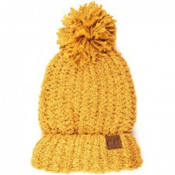 Skullies & Beanies Winter Hat Cable Knitted Large Soft Pom Pom Beanie Hat (HAT-7362) - Mustard - C318R49USUL $29.15