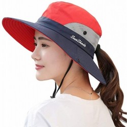 Sun Hats Protection Foldable Outdoor Fishing Ponytail - Red - CV18WE9MI2R $25.54