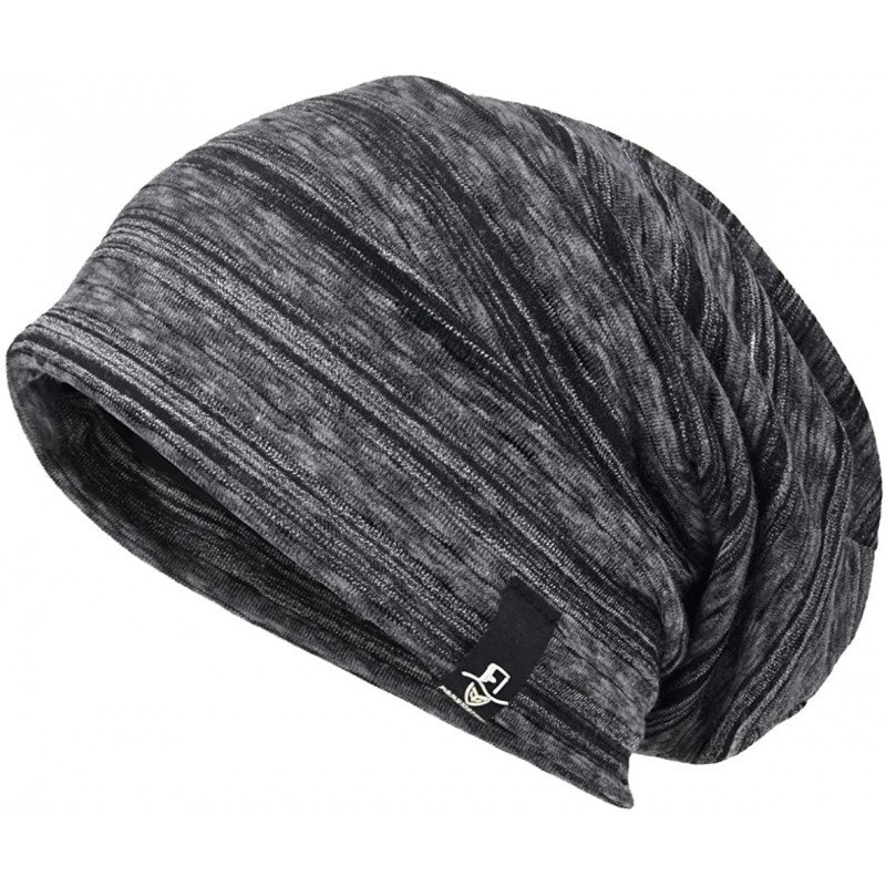 Skullies & Beanies Mens Slouch Beanie Skull Cap Thin Summer Hat - Stripe Black - CX1845LOX5Q $18.03