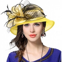 Bucket Hats Lady Derby Dress Church Cloche Hat Bow Bucket Wedding Bowler Hats - Two-tone-yellow - CE17X3IQOET $49.33