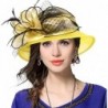 Bucket Hats Lady Derby Dress Church Cloche Hat Bow Bucket Wedding Bowler Hats - Two-tone-yellow - CE17X3IQOET $30.76