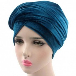 Headbands Luxury Pleated Velvet Turban Hijab Head Wrap Extra Long Tube Indian Headwrap Scarf Tie - CQ186G8COT5 $17.29