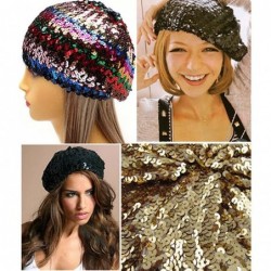 Berets Women Girls Sequin Beret Beanie Hat Cap Fashion Bright Vintage Classic Shining Headwear - A3-gold - CM18TKH8SMH $15.26