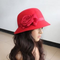 Bucket Hats Hot Fashion Women Ladies Vintage Elegant Cloche Flower Rose Bucket Hat Cap - Red - CG11KPC94JX $17.07