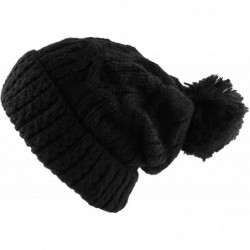 Skullies & Beanies Thick Crochet Knit Pom Pom Beanie Winter Ski Hat - Black - CK127R5R0FZ $28.65