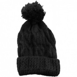 Skullies & Beanies Thick Crochet Knit Pom Pom Beanie Winter Ski Hat - Black - CK127R5R0FZ $26.84