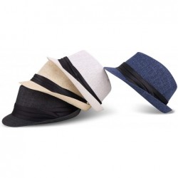 Fedoras Men/Women Summer Classic Short Brim Beach Sun Hat Straw Fedora Hat - 756_black - C012EL02QK3 $19.91