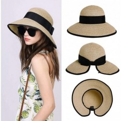 Sun Hats Womens UPF 50 Straw Sun Hat Floppy Wide Brim Fashion Beach Accessories Packable & Adjustable - 91569beige Mix - CG19...