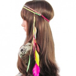 Headbands Women Indian Feather Leaf Fascinator Hair Band Hemp Rope Bohemian Tassels Braided Hippie - Multicoloured - CU18GSNG...