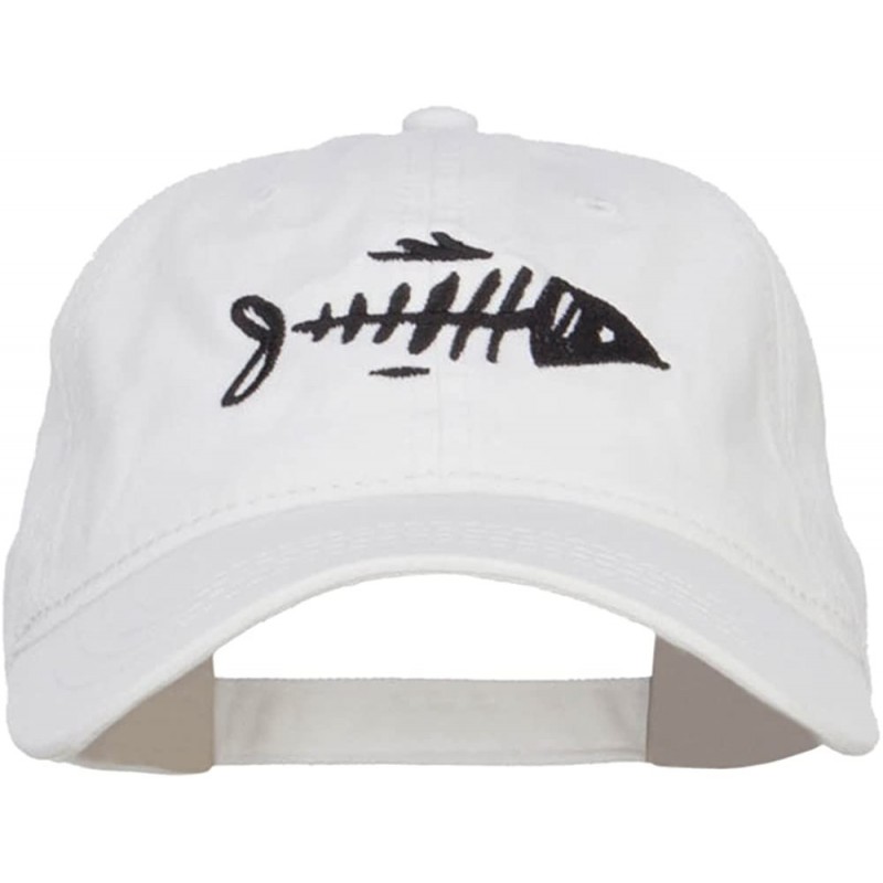 Baseball Caps Fish Bone Embroidered Washed Cap - White - CG12MCYBP75 $30.99
