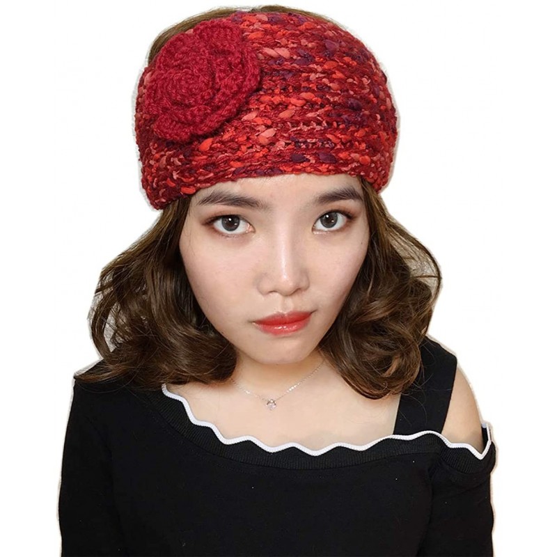 Cold Weather Headbands Elegant Camellia Flower Cable Knit Winter Turban Ear Warmer Headband - Red - CK189R6Y8AZ $11.65