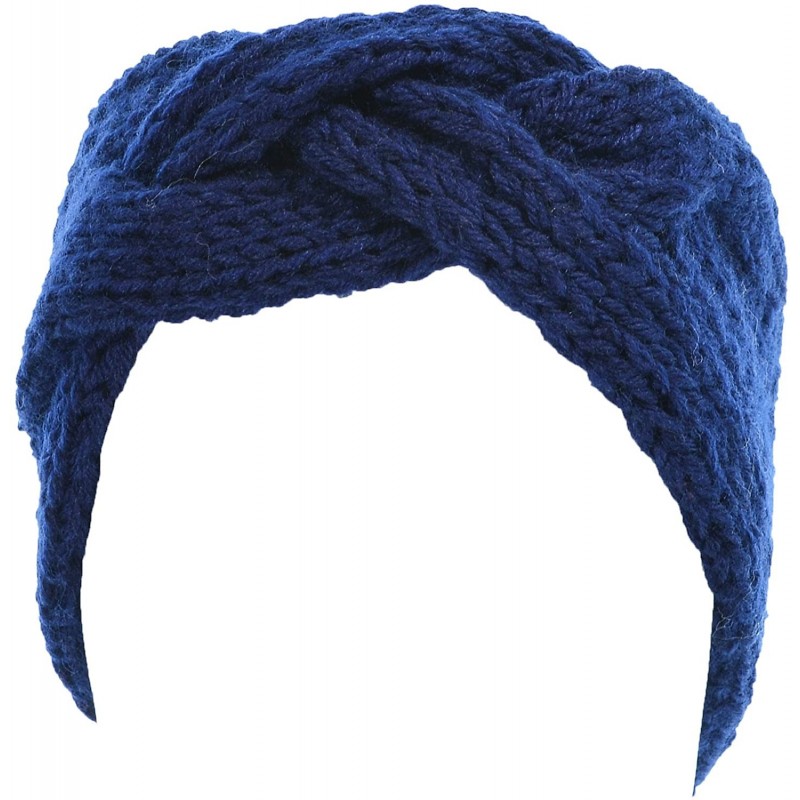 Headbands Women's Solid Cable Knitted Headband Headwrap Comfortable - Navy. - CV12GUFUWK3 $17.43
