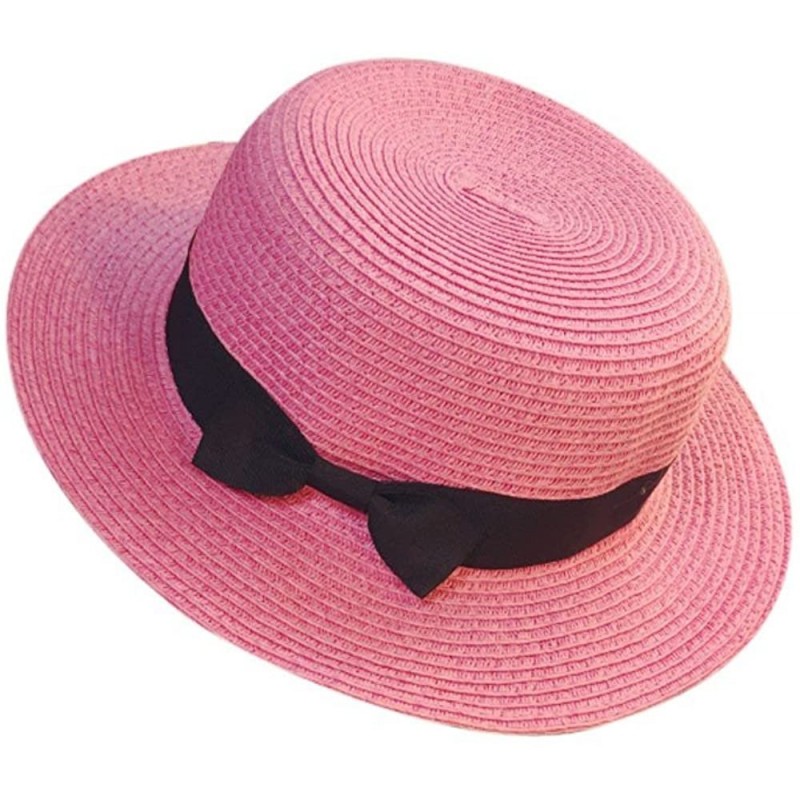 Sun Hats Women Summer Outdoor Beach Sun Straw Hat Bow Tie Flat Top UPF 50+ Wide Brim Sun Protection Hat Cap - CB18S9W27HO $20.02