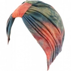 Sun Hats Shiny Turban Hat Headwraps Twist Pleated Hair Wrap Stretch Turban - Tie Dye Orange - CA199IEUU5E $23.12