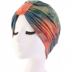 Sun Hats Shiny Turban Hat Headwraps Twist Pleated Hair Wrap Stretch Turban - Tie Dye Orange - CA199IEUU5E $14.13
