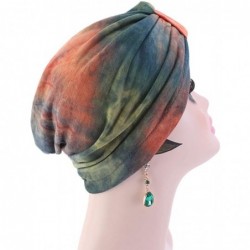 Sun Hats Shiny Turban Hat Headwraps Twist Pleated Hair Wrap Stretch Turban - Tie Dye Orange - CA199IEUU5E $14.13